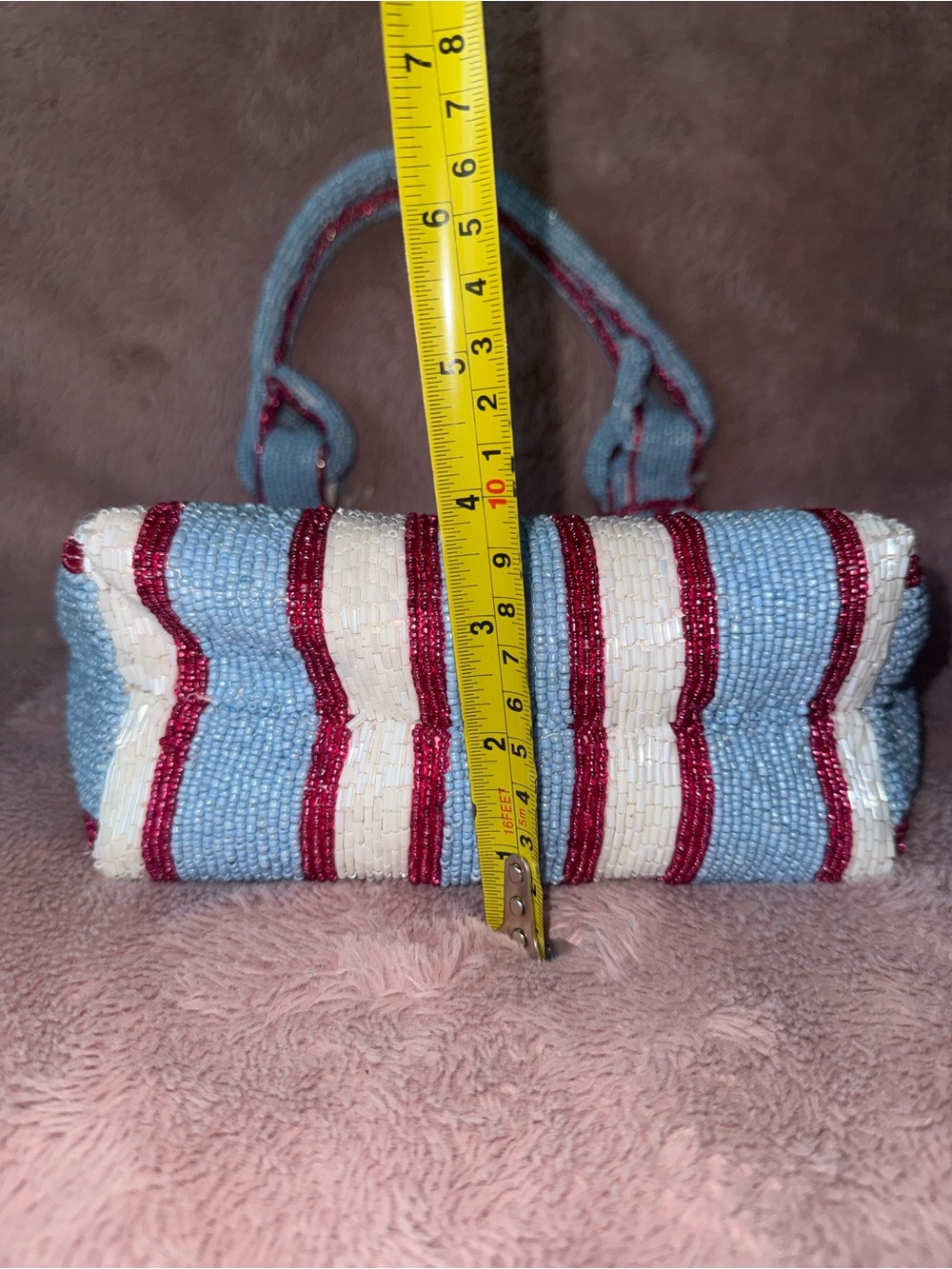 NWT Viral Striped Blue, White & Pink Beaded Tote Shoulder Bag - Picture 9 of 12